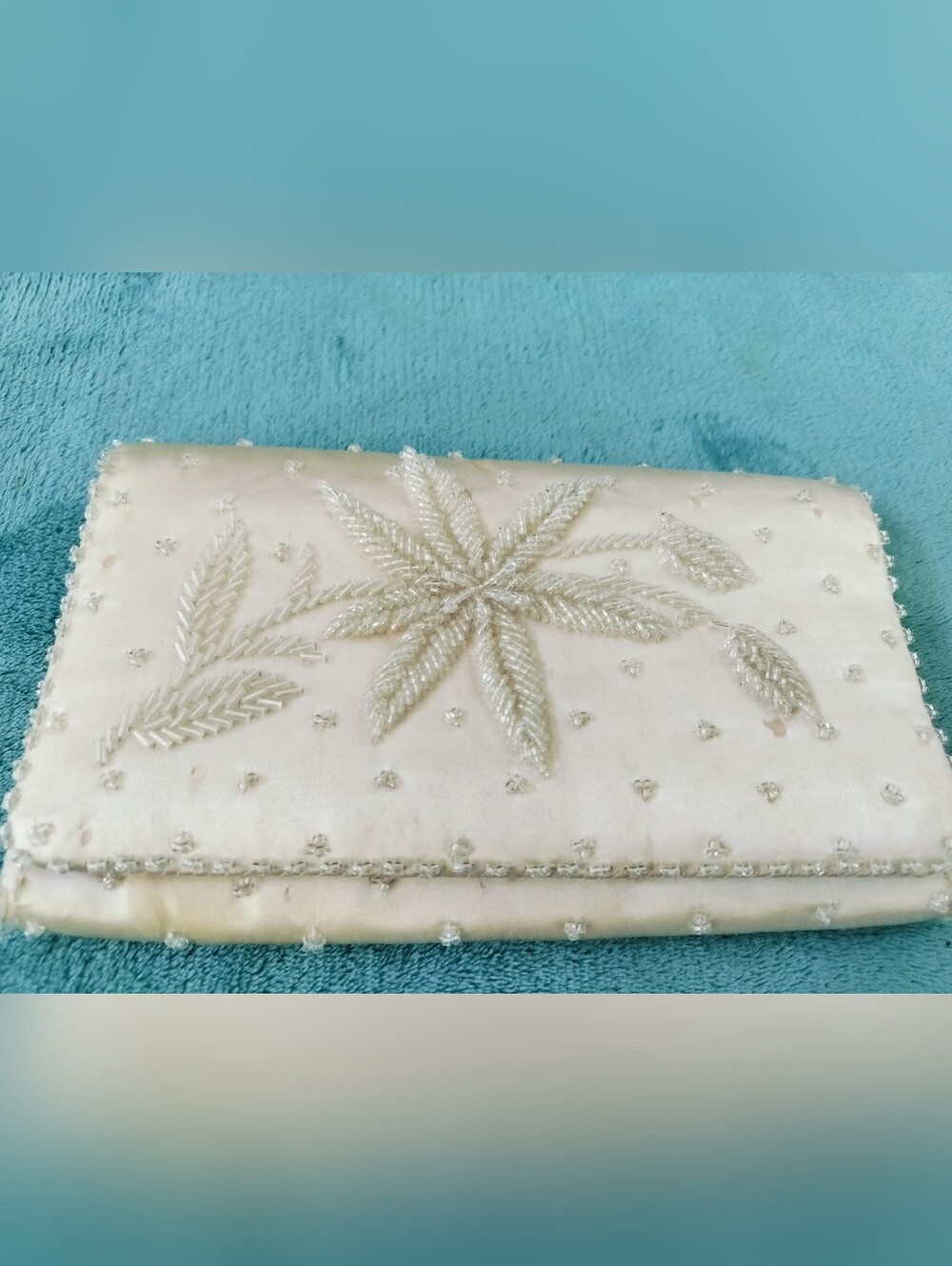 Vintage Bonnie's Hand Made in Hong Kong Beaded Satin Clutch - 1950s Craft/Repair